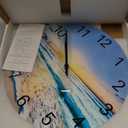 Blue Beach Wall Clock for Kitchen 14 Inch Round Coastal Clocks for Walls Analog Glass Wall Clock Non Ticking