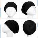 Cotton Sleep Cap Women Beanie Chemo Hat Elastic Turban Head Wrap Cap Bonnet Cap Muslim Headscarf Nightcap for Hair Head Cap (Medium-Large, Black)