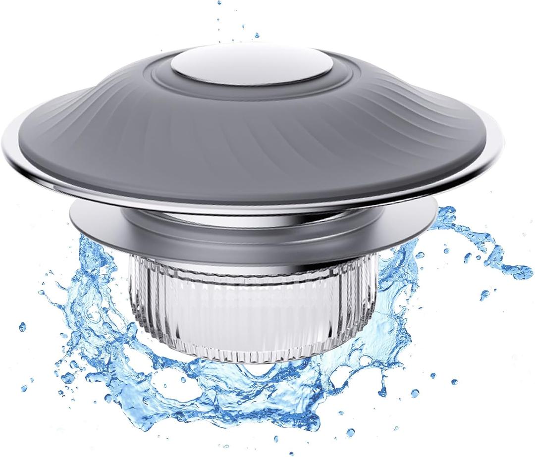 4 x Bathroom Sink Stopper with Anti-Odor, Faster Drainage, Universal Silicone Sink Drain Strainer, with Detachable Hair Catcher Drain Cover, Pop Up Basin Plug for 1.1~1.77 Drain Hole(Gray)