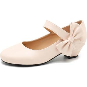 Women's Bow Mary Jane Dress Pumps, Low Block Heel with Bow, Side Bowknot, Round Toe Wedding Shoes (6, Nude Matte)
