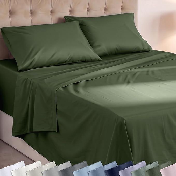 Queen Sheets - 6 Piece, Prewashed Ultra-Soft Queen Sheet Set, Fits Mattresses Up to 18 Inches Thick, Breathable & Secure Fit, Hotel Luxury Bedding, Olive Green