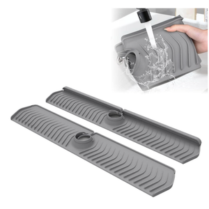 30" Silicone Faucet Mat for Kitchen Sink Splash Guard, Foldable Faucet Draining Pad, Large Sink Splash Guard with Snap Button Lock, Adjustable Countertop Protector Tray (Gray)