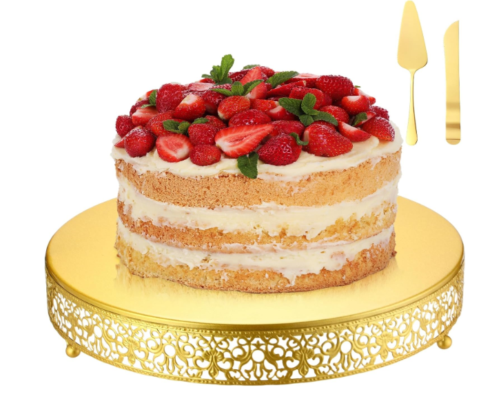 14 Inch Gold Cake Stand Metal Round with Cutter Spatula, Classic
Cupcake Dessert Stand, Wedding Cupcake Pastry Display Candy Holder Display, for Wedding Party Birthday Baby Shower
