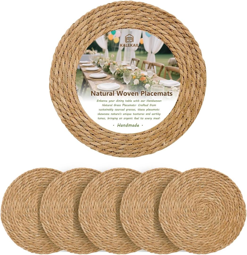 Round Woven Placemats Plate Chargers Set of 6, 13 inch Rattan Chargers for Christmas Dining Table Decor,Rattan Charger Plates Easy to Clean, Non-Slip, Stylish Table Mats for Indoor & Outdoor Use