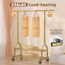 EAGMAK Heavy Duty Clothes Rack Load 556 LBS, Rolling Clothing Rack With Shelves, Height Adjustable Metal Clothes Hanger with Wheels Portable Wardrobe Organizer Garment Rod for Hanging Clothes (Gold)