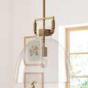 Nathan James Leigh Pendant Lighting, Hanging Ceiling Light with Oversized Glass Shade and Adjustable Cord, for Kitchen Island or Entryway, Vintage Brass/Clear, Set of 2