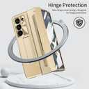 Z Fold 5 Case, One-Piece Housing Hinge Protection Leather ZFold5 Case with Kickstand, Compatible with Samsung Galaxy Z Fold 5 2023 (Gold)