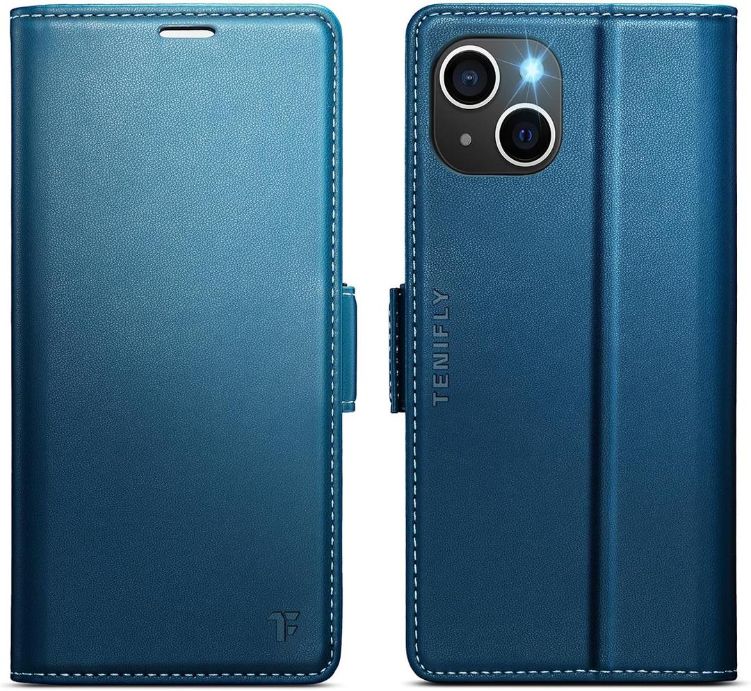 for iPhone 15 Plus Case Wallet with RFID Blocking Card Holder, PU Leather Kickstand Protective Flip Phone Cover Fit for iPhone 15 Plus 6.7", Blue