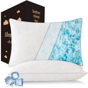 SLEEPDIARY King Size Pillows Set of 2 - Cooling Shredded Memory Foam Pillows, Medium Firm Adjustable Bed Support for Side Sleepers, with Washable Cover