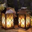 [2 Pack] TAKE ME 14" Solar Lantern Outdoor Garden Hanging Lantern Waterproof LED Flickering Flameless Candle Mission Lights for Table,Outdoor,Christmas Gifts Mom Wife