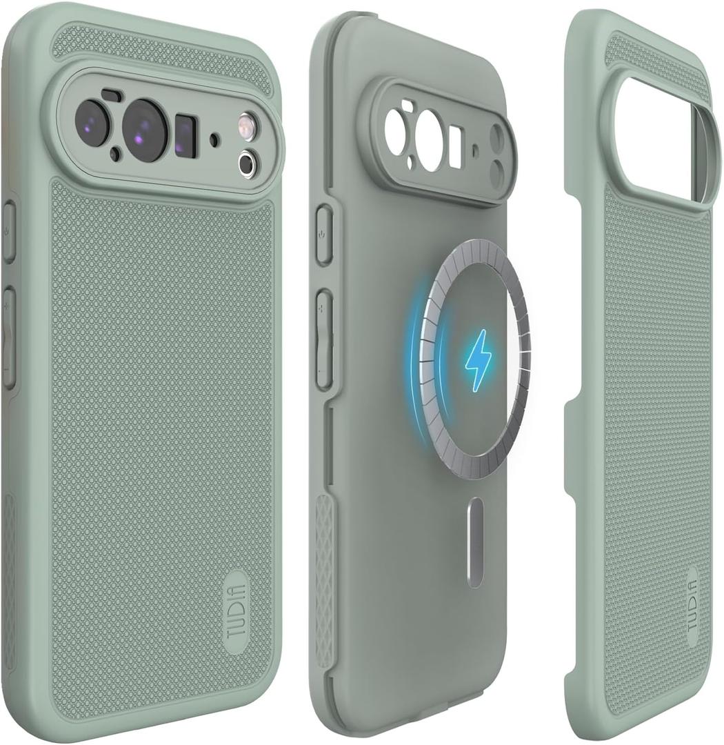 TUDIA MergeGrip [Compatible with Magsafe & Pixelsnap] for Google Pixel 10 Pro XL Case 2025, [Military Grade] Dual-Layer Shockproof Slim Non-Slip Heavy Duty Protective Phone Cases Green Lily