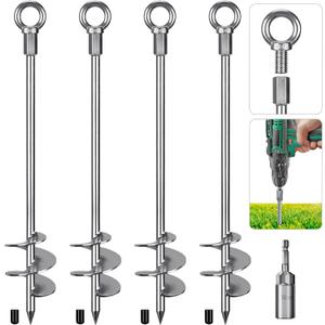 Insaga 24'' Fully Welded Ground Anchors Screw in, 3'' Wider Spiral Earth Anchor for Swing Set, 4pcs Mobile Home Anchors, Wind Resistant Trampoline Wind Anchors, Ground Anchors for Sheds