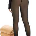 Tyusatu Fleece Lined Tights Women 300G Thick One Line Thermal Winter Warm Translucent Black Sheer (Medium)