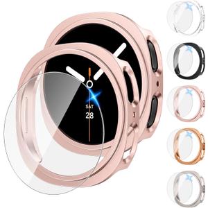 Tensea [5+5Pack for Samsung Galaxy Watch 8 Screen Protector Case 44mm Accessories, Hard PC Bumper/HD Anti-Fog Tempered Glass Protective Film, Face Cover Set, Galaxy Watch 8 Case for Women Men (Clear/Black/Starlight/Pink Gold/Rose Gold)