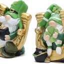 Hodao St Patricks Day Gnome Decorations, Lucky Clover Resin Figurines Set, Irish Holiday Tabletop Decor, Lucky Gnome Gift for Home Shelf Desk, Seasonal Gift Idea (Set of 2)