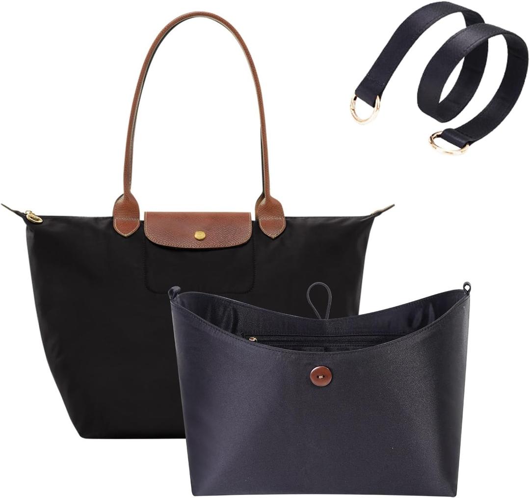 ZTUJO Purse Organizer Insert For Longchamp le pliage,Silky Touching LongChamp Organizer Insert, Compatible with Le Pliage,Energy,Shoulder Bag,Top Handle, Xtra (Black, Medium)