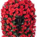 HyeFlora Artificial Fake Red Hanging Flowers Plants Baskets for Outdoor Winter Christmas, Faux Silk UV Resistant Look Real Morning Glory Vines for Outside Porch Patio Balcony Garden Yard Home Decor