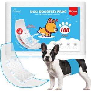 Dog Diaper Liners for Dog Diapers Male and Female 100ct Super Absorption Disposable Booster Pads for Most Reusable Pet Belly Bands, Washable Puppy Diaper Wraps (Regular (100 Count))