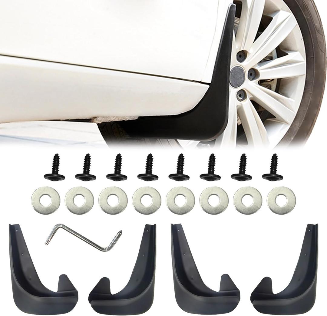 4PCS Car Mud Flaps, Black Mud Flaps Splash Guards, Fender Front & Rear Mud Guards Splash, No Drilling Mudguards Fenders with Hardware Kits, Mud Flaps Splash Guards Accessories Universal for Car