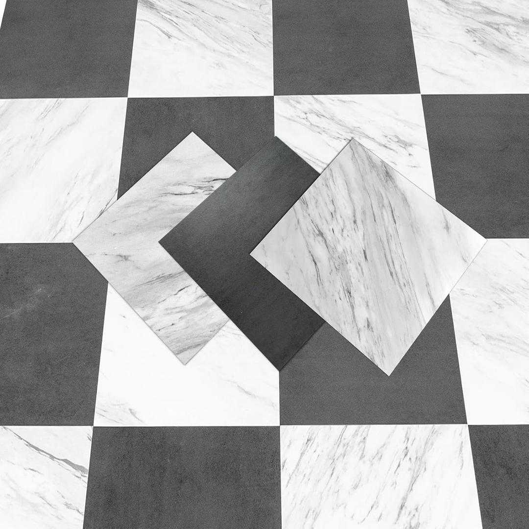 Art3dwallpanels Peel and Stick Floor Tiles 30-Pack 12 x 12 inch, Self Adhesive Waterproof Vinyl Flooring Marble Pattern for Kitchen, Dining Room, Bedrooms, Cover 30 Sq. Ft, Black & White Marble