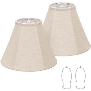 Bell Lamp Shades Set of 2, Beige Shade Replacement for Table Lamps, Floor Lamps, 6"Top x 13"Bottom x 10"High, Fabric Natural Linen Hand Crafted(Spider Fitter), Harp Holders Included, Assembly Required