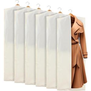 Aliceset 6 Pcs 24 x 65 inches Cotton Garment Bags for Hanging Clothes, Canvas Suit Bags for Clothes Coats Jackets Shirts Closet Storage Travel Gusseted Hanging Garment Cover