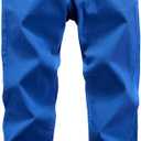 Boys Solid Color Elastic Waist Cotton Uniform Pants with Embroidery for Kids School & Play (Blue)