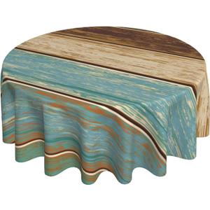 Wooden Rustic Tablecloth Round Farmhouse Turquoise Table Cloths Washable Rustic Table Cover for Decoration Kitchen Dining Room 60x90 Inch (Black1)