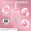 FAHRMOSIS 14 OZ Kids Water Bottle with Straw & 2 Lids (Flip & Spout) Leak Proof Metal Insulated Stainless Steel Reusable Tumbler for School & Sports Water Bottle - Pink (Unicorn)