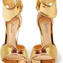 Women's Ankle Strap Open Toe Stiletto High Heels Sandals | Mirror Patent Leather with Back Zipper for Evening Party,Gala,Prom,Weddings,Night Out Dressy Heels (Gold, 9)