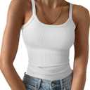 GKBK Womens Sleeveless Tank Top Form Fitting Spaghetti Strap Scoop Neck Ribbed Knit Basic Cami Layering Shirts A-Short White Large