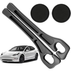 Car Seat Gap Filler Organizer Compatible with Tesla Model y Accessories Seat Gap Plug Blocker with Storage Slot Non-Slip Car Cup Holder Coaster Black