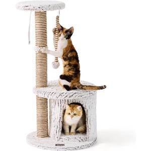 Cat Tree Tower, Multi-Level Cat Tower Condo with Spacious Elevated Perch, Scratching Post, Cozy Cave, Dangling Toy Ball, Durable Pet House Furniture for Indoor Kittens.
