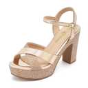 Platform Sandals Heels Sparkly High Heels | 3.8inch Chunky Block Heels,Wedge Heels,Open Toe,Adjustable Ankle Strap,Dressy Sandals,Party Wedding Heels Size 8