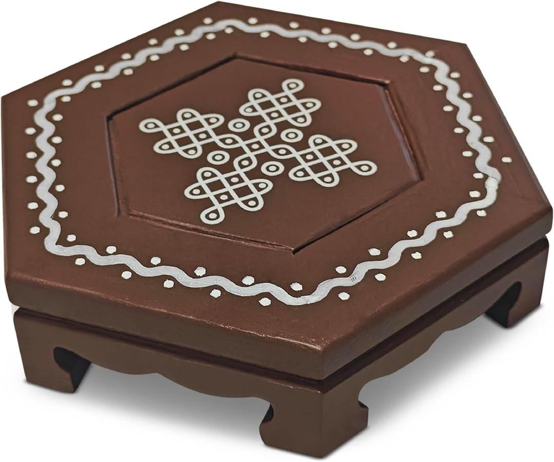 Coffee table riser - decorative riser for home decor - risers for kitchen - decor riser - indian return gift, diwali, pooja - 5" hexagon size, in brown (4, Brown)