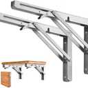 Storystore Folding Shelf Brackets - 16 Inch Heavy Duty Stainless Steel Collapsible Shelf Bracket for Bench Table, Space Saving DIY Bracket, Max Load: 550lb 2 PCS