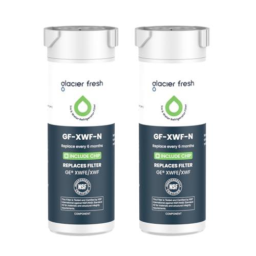 GLACIER FRESH Water Filter Compatible with XWFE (Built-in CHIP), Replacement for GE XWFE, XWF Refrigerator Water Filter NSF/ANSI 42 Certification Pack of 2