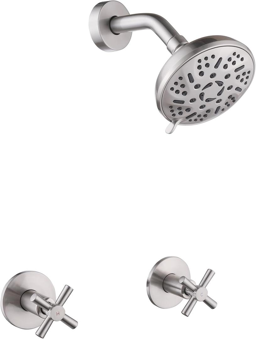 2 Handles Shower Faucet Set,Two Handle Shower Faucet Trim Kit with Rough-in Valve,Wall Mount,Brushed Nickel