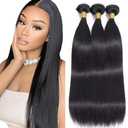 #1B Bundles Human Hair Straight Bundles Human Hair NerriHou 24 26 28 Inch Brazilian Virgin Hair Natural Color Straight Human Hair Bundle Hair Extensions 3 Bundle 150 Gram