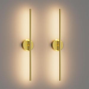 28In Gold Wall Sconce Set of Two,Modern Hardwired Bathroom Wall Sconces Vantiy Light 3000K LED 360 Rotatable for Bedroom Bathroom Living Room (2 Pack)