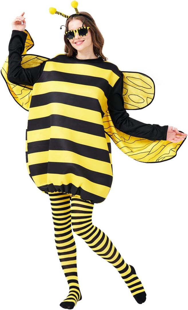 Max Fun Bee Costume for Adults Bumble Bee Dress Up Halloween Cosplay Accessories for Women (Yellow)