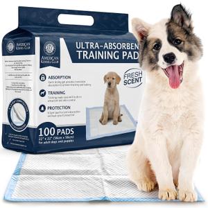 American Kennel Club Scented Puppy Training Pads with Ultra Absorbent Quick Dry Gel 22 x 22 Pee Pads for Dogs - Fresh Scented - Pack of 100