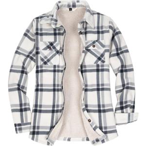 ThCreasa Womens Sherpa Fleece Lined Flannel Shirt Jacket Warm Button Up Plaid Shirt Jac (Sherpa Fleece Throughout) (Medium)
