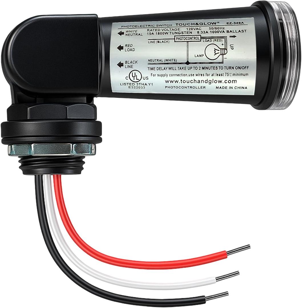 Touch & Glow Photocell LED Light Sensor - Lighting Control with Swivel Mount - IP65 Waterproof - Outdoor Light Sensor for LED, CFL- UL Listed - EZ-349A (Black)
