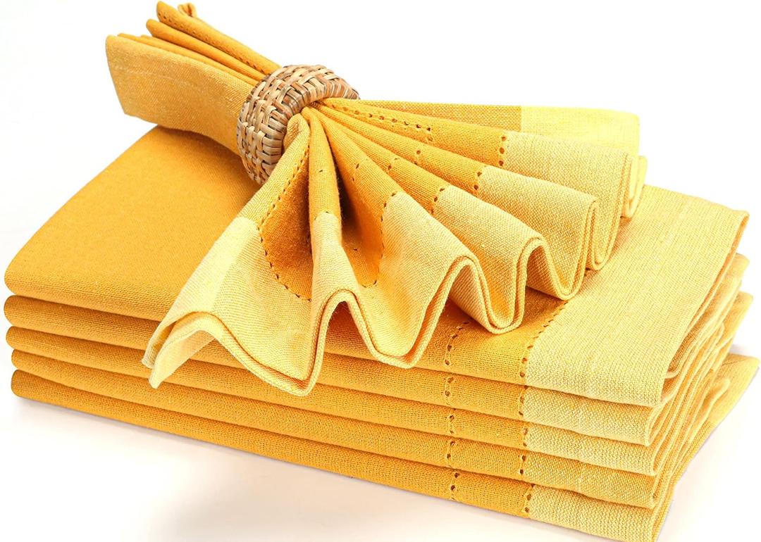 HOMIDATE Cloth Napkin in Cotton 20"x20" Double Hemstitched Yellow,Wedding Napkins,Cocktails Napkins,Cotton Fabric Napkins Mitered Corners & Generous Hem,Machine Washable Dinner Napkins, Set of 6