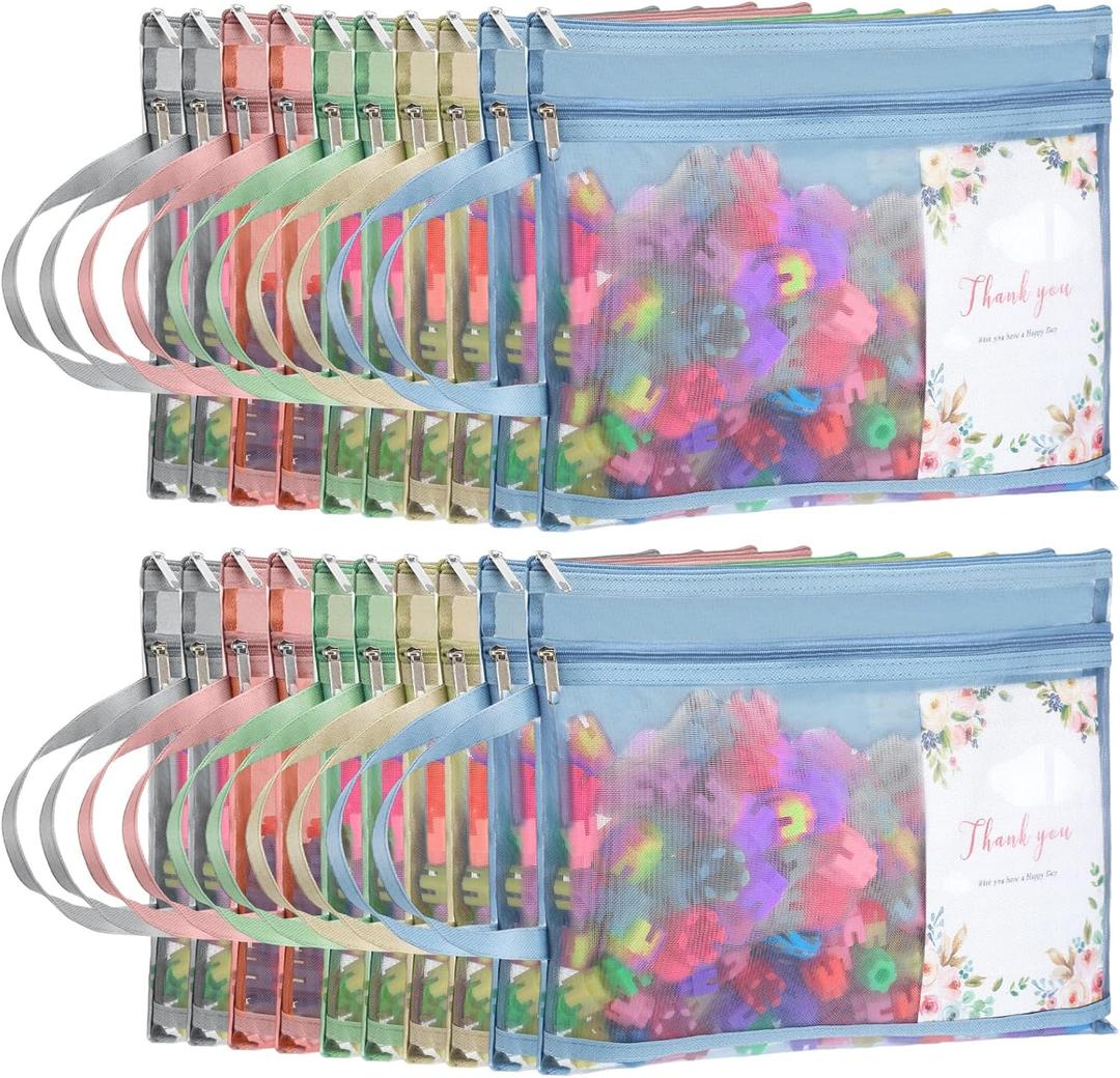 Marspark 20 Pack Mesh Zipper Pouch Bags, Double Layer Nylon Mesh Bags with Handles Storage & Organization A4 Zipper Pouches for Puzzle Board Game Storage Office Travel, 5 Colors
