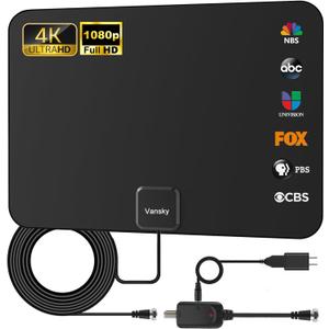 TV Antenna Indoor, Digital Amplified Indoor HDTV Antenna, 1080p VHF UHF Television Local Channels Detachable Signal Amplifier and 16.5ft Long Coax Cable (Black)