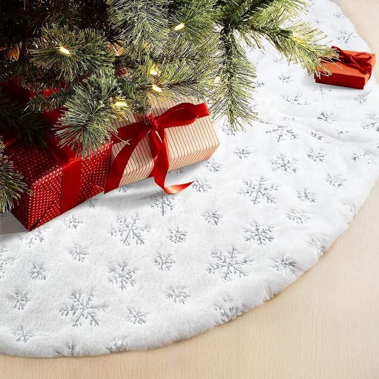 Silver Sequin Christmas Tree Skirt 36 Inch, Winter Christmas Tree Mat for Home Party Holiday Indoor and Outdoor Decoration