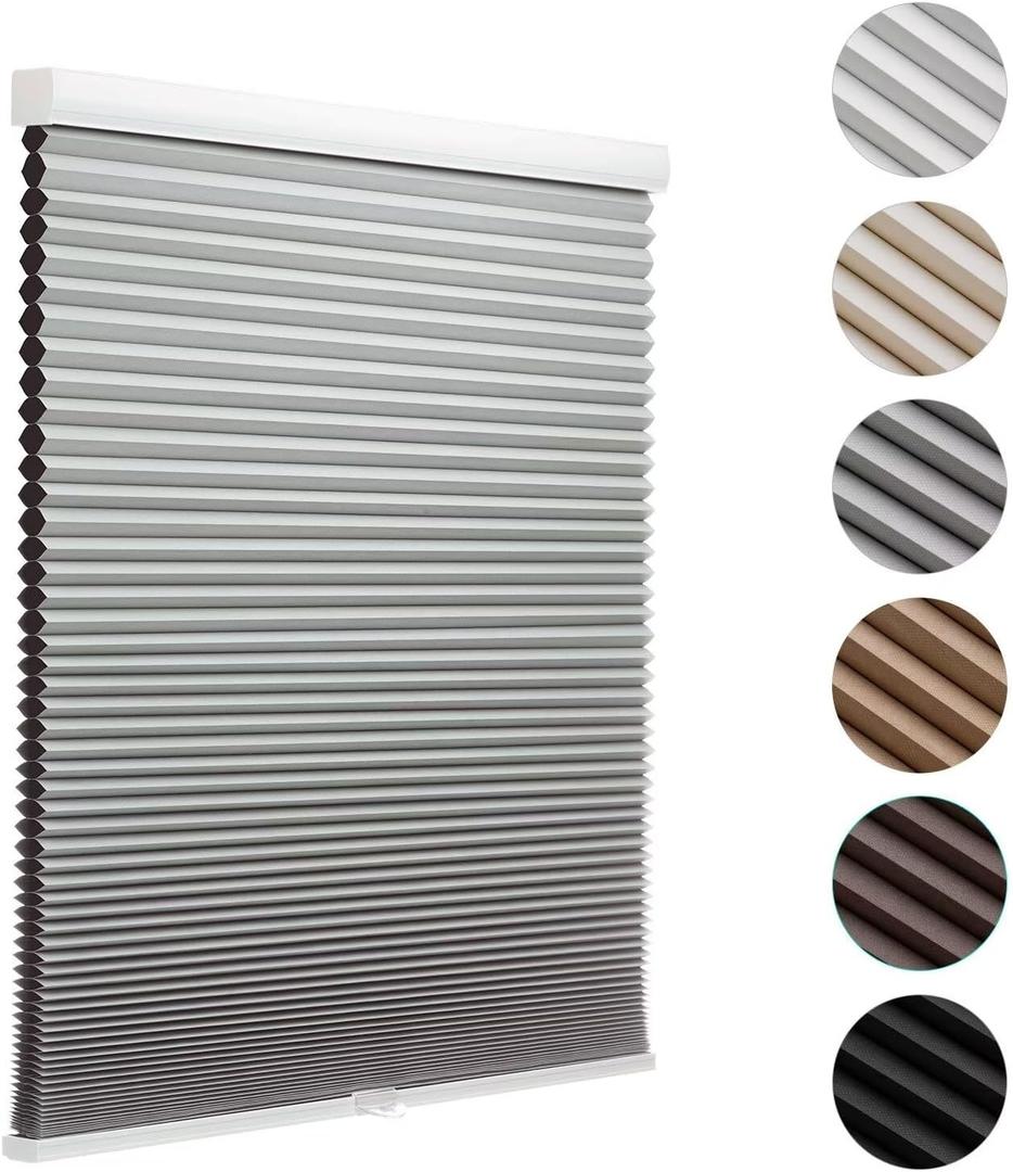 MYshade Cordless Blackout Cellular Shades for Windows, Honeycomb Window Shades with Thermal Insulation, Child & Pet Safe Room Darkening Shade, Easy Install, 16" W x 36" H, Grey