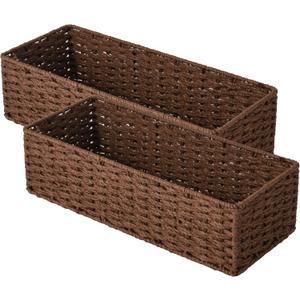 StorageWorks Round Paper Rope Toilet Tank Topper Basket, Wicker Basket for Bathroom, Brown, 2-Pack (15 "L x 6 "W x 4 "H)